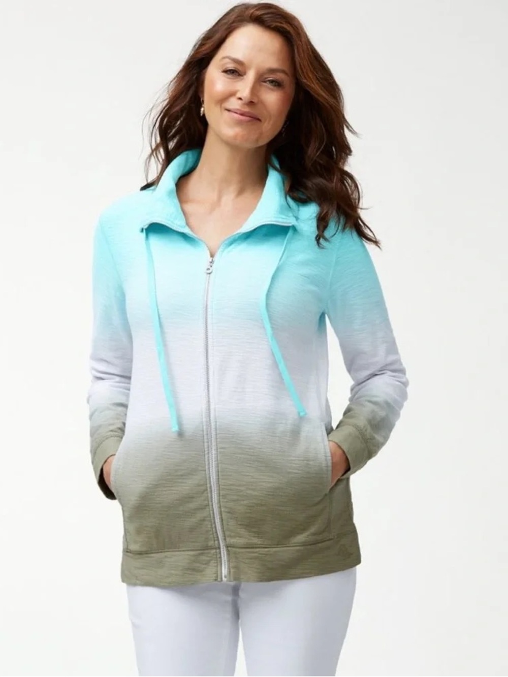 Tommy Bahama Womenβs Ombre Tie Dye Zip-Front Sweater Jacket